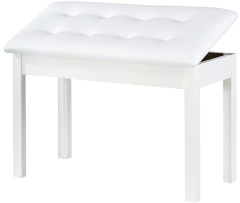 Sanpuli Massivholz Duett Klavierbank mit Stauraum, Klavierhocker und gepolstertem Kissen, Keyboardbank mit Bücherregal, Klavierstuhl und Klaviersitz mit hochdichten Schwämmen