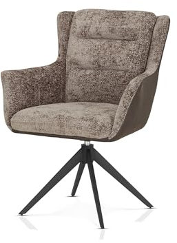 KHG Esszimmerstuhl mit Armlehnen - Polsterstuhl 360° drehbar mit Rückstellfunktion, Federkern-Polsterung, Webstoffbezug, stabiles Metallgestell bis 120 kg belastbar - Grau