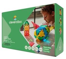 Cleverclixx Dome Kit Bright Colours, 47 Pieces, Varied Shapes, Curved Magnetic Building Blocks, Robust Magnetic Kit, Expandable Sets, Durable, for Children from 3 Years