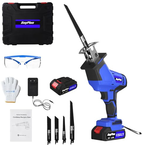 700W Säbelsäge, 21 V Akku Säbelsäge, Geschwindigkeit 0-2800SPM,1500 mAh Batterien, 4 Klingen, Schnellladegerät, LED-Licht, Akku-Säge, geeignet zum Schneiden von Holz und Metall