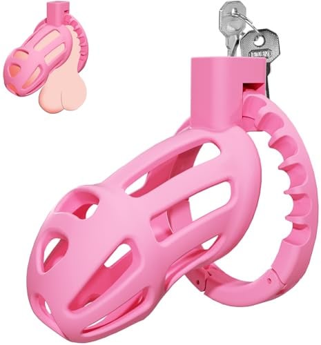 Male Chastity Cage Sex Toys – Lightweight Chastity Device with 8-Size Adjustable Cock Ring & Invisible Lock, Cock Cage Bondage Gear for Penis Exercise Control, Adult Toys for Men Beginners (Pink)