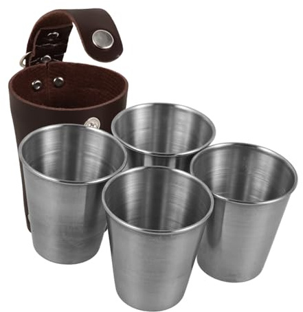 Edelstahl Likörbecher Tragbare mit Hülle 70ml | Trinkgefäß für Ktv und Restaurant, Rust, Bruchsicher, mit Cup Sleeve, 5 Stück