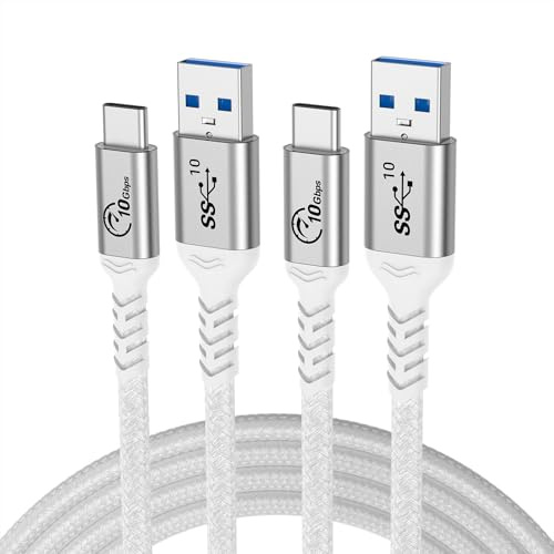 SUMPK 2m USB C Cable 2-Pack, 60W Cable de carga rápida USB A a tipo C, Sincronización de datos 10Gbps, Compatible con Android Auto, CarPlay, Samsung Galaxy, iPhone 15/14/13, iPad, Blanco