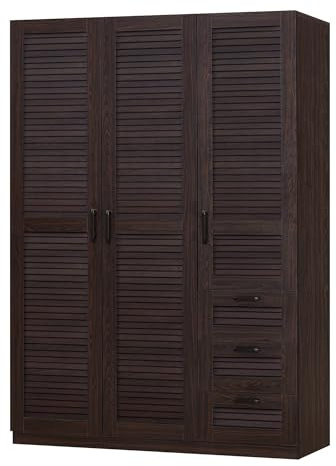 Helloshop26 Armoire de Chambre Garde-Robe Moderne Meuble de Rangement Intemporel 4 étagères 3 tiroirs MDF 176 x 120 x 52 cm Effet Noyer foncé 03_0006377