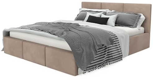 Muralo Polsterbett 180x200 cm mit Bettkasten - Beige | Doppelbett mit Gestepptem Kopfteil, Lattenrost, Samtbezug, Wasserabweisend & Kratzfest, ohne Matratze