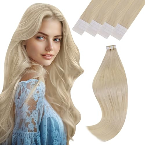 Vivien Tape in Extensions Echthaar Blond 35 cm Extensions Tape in Menschliches Haar Remy Bleichblond Seamless Kurz 40 20Pcs #6/60/6