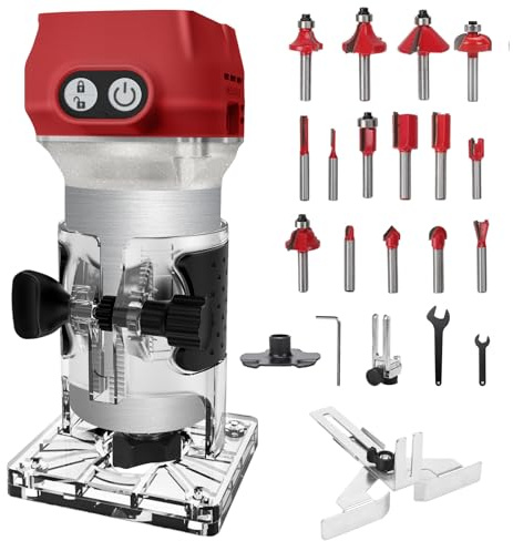 Fresatrice a batteria a 6 velocità per Milwaukee 18 V (senza batteria) | 800 W, fresa per bordi senza spazzole con guida dritta, ruota di guida, 15 frese e 2 chiavi inglesi, fresa manuale