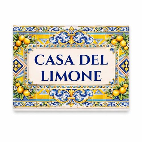 Personalisierte Italienische Zitronenfliesen-Tafel | Familienname Hausnummer | Amalfiküsten-Stil Keramikfliese | Einzug, Hochzeit, Neuvermählte | Für Wohnraum, Badezimmer, Küche, Eingang