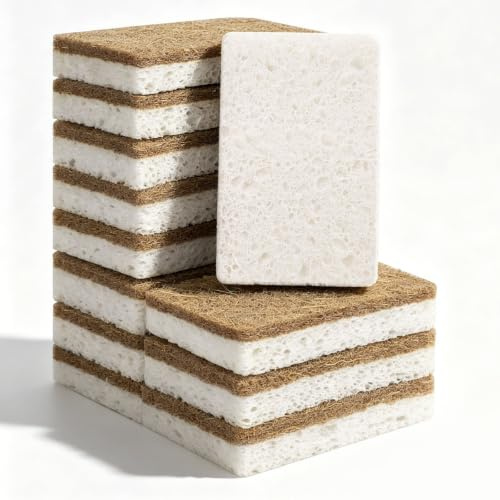 COZYMIRE 12 Unidades Estropajo Ecologico Eco Esponjas Naturales-L | Estropajo Cocina Hecho de Fibra de Coco y Celulosa Antiarañazos Biodegradables Ecológicas para Cocina y Baño