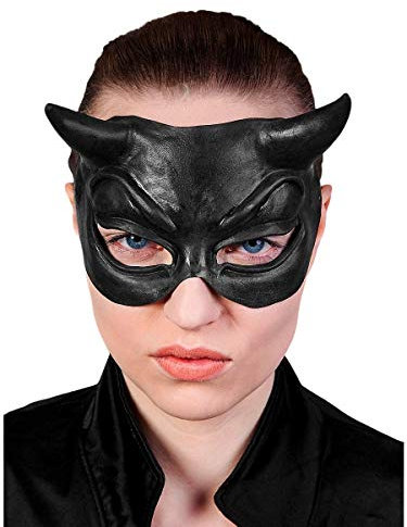 Stimmungsvolle Mephisto Teufel Maske aus Latex - Erwachsenen Kostüm Halbmaske - Schwarz - ideal für Halloween, Karneval, Motto- & Grusel-Party