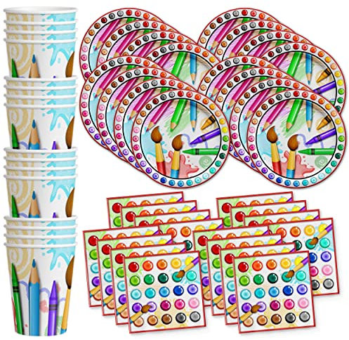 Birthday Galore Artist Painting Birthday Party Supplies Set Plates Napkins Cups Art Tableware Kit for 16