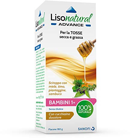 EG Lisonatural Advance Bambini - Sciroppo con Ingredienti di Origine Vegetale per Tosse Secca e Grassa a Base di Miele Piantaggine e Timo - Flacone 180 g