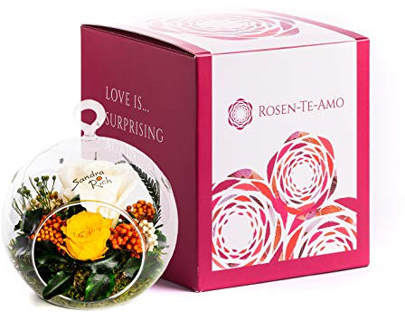 Rosen-Te-Amo | Infinity Rosen | konservierte ewige Rosen |duftend | Lichtlvolles Gesteck in hängende Vase | handgefertigt |feines Design| Geburtstagsgeschenk für Frauen Mama Freundin Oma
