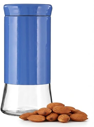 Premier Housewares Blue Wrap Glass Storage Jar with Steel Screw Lid – 1500 ml Clear Kitchen Canister for Pasta, Rice, Cereal and Dry Foods