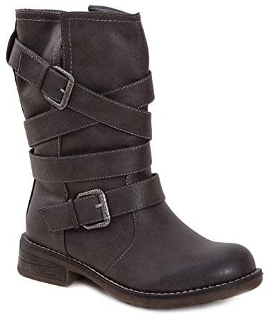 Toocool - Scarpe Donna Stivali Biker Motociclista Ecopelle Casual Fibbie Nuovo 1050 [36,Grigio]