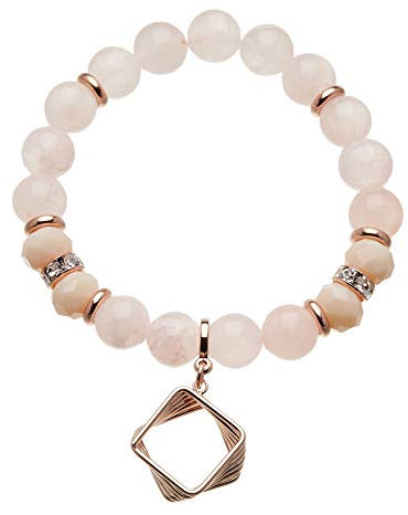 Bello London Bracelet - perles de jade rose avec breloque en plaqué or rose et cristaux clairs - Rae P14