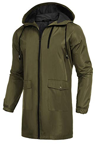 COOFANDY Men's Long Raincoat Ligtweight Rain Jacket Waterproof Outdoor Jackets with Hood