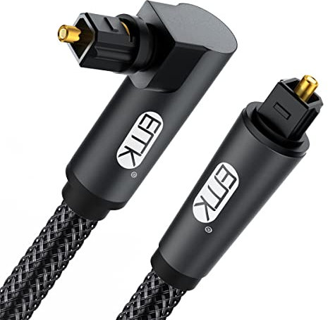 EMK 90° Optisches Audiokabel mit 360° Drehfunktion - Digitales Toslink Kabel mit Winkelstecker (Schwarz, 3m) - Kompatibel mit Soundbar, TV, PS4, Xbox, Blu-ray Player & Heimkinoanlagen