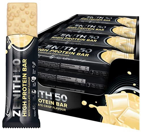 IronMaxx Zenith 50 High Protein Chocolat Blanc | Lot de 16 x 45 g | Protein Bar avec 50% de Protéines, Faible en Sucre | Snack Nutritif Énergie Quotidienne