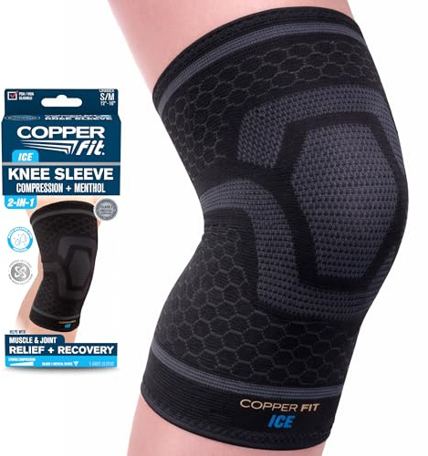 Copper Fit Unisex Adult ICE Sleeve, L/XL Knit Compression Knee Sleeve Infused with Menthol and CoQ10 for Maximum Recovery, Black, Large/X-Large US