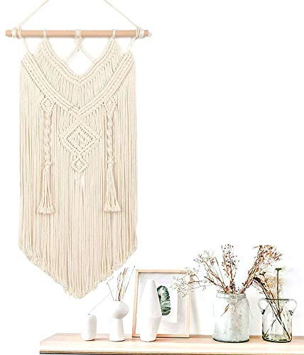 Ritte Makramee Wandbehang Tapisserie, gewebte Tapisserie aus natürlicher Baumwolle, Boho Chic Bohemian gewebte Wandbehang für Home Geometric Art Decor, Wohnheim Raumdekoration (E)
