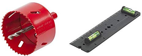 wolfcraft Bi-Metall 5474000 I Ø 68 mm I Schnitttiefe 40 mm I Sechskant-Schaft I für Holz, Sperrholz, Buntmetalle, Kunststoffe und Gipskartonplatten, rot & 4050000 1 Schablone für Hohlwanddosen