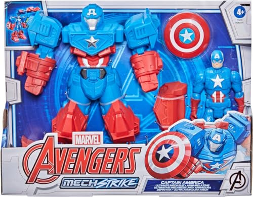 Hasbro Marvel Avengers Mech Strike 20 cm große Action-Figur, Captain America mit ultimativer Mech Rüstung, ab 4 Jahren