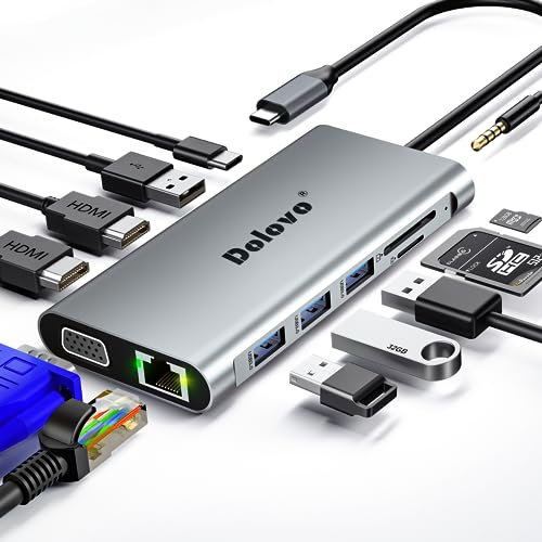 Docking Station USB C Hub adattatore multiporta 12 IN 1con doppio HDMI, VGA,USB 3.0/2.0,100 W PD,SD/TF,Thunderbolt 3/4 Laptops USB-C Dock compatibile per MacBook M1