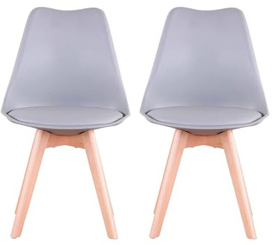 GrandCA HOME 2er Set Skandinavischer Esszimmerstühlen, Gepolsterter Stuhl mit Beinen aus Buchenholz, für Esszimmer, Wohnzimmer, Schlafzimmer, Küche,Grau
