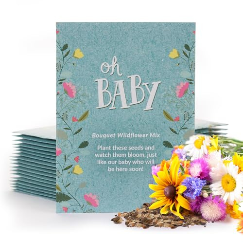 Bentley Oh Baby Wildflower Seed Packets, 25 Non-GMO Pre-Filled Favors for Baby Shower Guests, Wild Flower Party Gifts for Boys or Girls