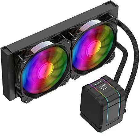 ALSEYE M240 Plus CPU Liquid Cooler, Temperature Displayed ARGB AIO CPU Water Cooler with 240mm Radiator & Dual 120mm ARGB PWM Fans, Support Intel AMD, LGA1700 Compatible