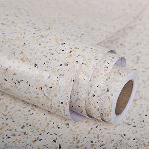 Terrazzo Contact Paper for Countertops 15.8 x 117 Self Adhesive Film for Shelf Kitchen Drawer Peel and Stick Waterproof Wallpaper for Kitchen Bedroom Bathroom Living Room (Beige)
