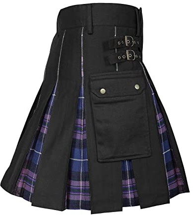 Beokeuioe Hommes Traditionnel Kilt Mode Écossaise Nouvelle Utility Mâle Classique Rétro Médiévale Écosse Jupe Plissée Épissure Kilt Écossais, Violet, XL