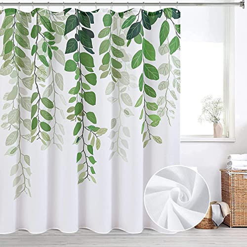 BOODII Rideau de douche extra long à motif feuilles vertes de 183 x 213,4 cm pour salle de bain, ensemble de rideaux de douche aquarelle, eucalyptus lierre, rideau botanique, jardin vert, rideau de