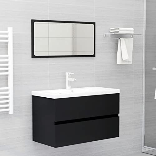 XIAOGUANG Ensemble de meubles de salle de bain 2 pièces, meuble de salle de bain, meuble lavabo, ensemble salle de bain lavabo, salle de bains complète en aggloméré noir