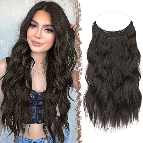 FESHFEN Secrets Hair Extensions Natürliches Schwarz Lange Gewellt Haarverlängerung Invisible Secret Haarextension Synthetik Haare Unsichtbarem Haarteile für Frauen 40 cm