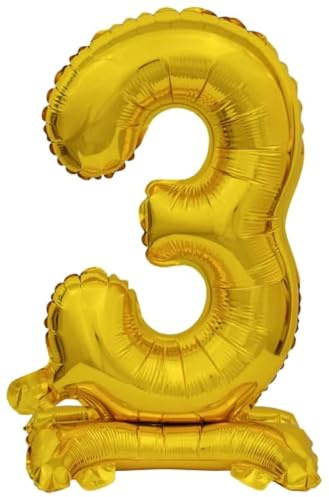 Stehballon * Zahl 3 - Goldfarben * als Deko für Geburtstag und Party | 38cm, für Luft | Zahlen Kindergeburtstag Partydeko Ballon Luftballon
