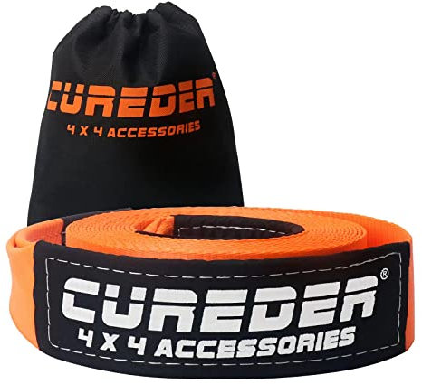 Cureder Cinghia di traino – 7,6 cm x 9,1 m, cinghia di recupero testata in laboratorio, resistenza alla rottura di 15,9 kg, adatta per veicoli fuoristrada e camion di emergenza, per portare il veicolo