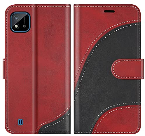 BoxTii Hülle für Oppo Realme C11, PU Leder Handyhülle für Realme C11, Ledertasche Klapphülle Schutzhülle mit Kartenfächer und Magnetverschluss, Rot