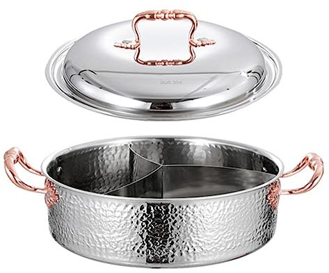 UGCER Hot Pot aus Edelstahl mit 3 Fächern – Suppentopf mit Deckel und Griff, leicht zu reinigen für Kochgeschirr in der Küche zu Hause,30cm