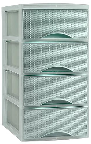 4 Drawer Plastic Rattan Storage Tower Unit Chest Office Home School (Green)