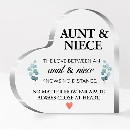 A598 Acryl-Schild in Herzform, Aufschrift Aunt and Niece, The Love Between an Aunt and Niece