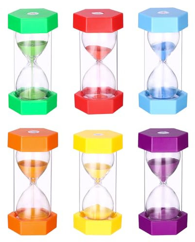 Birshe 6 Piezas Relojes de Arena,Colorido Temporizador Cocina,1,3,5,10,15 y 30 Minutos Gestión del Tiempo para Reloj de Arena Niños para Cepillarse los Dientes Juegos Cocina Hogar Oficina Decoración