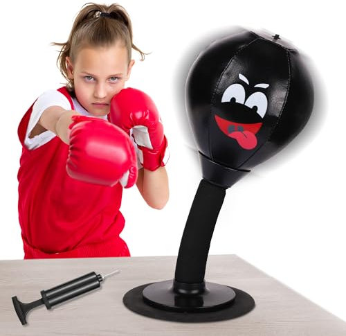BOXOB Desktop-Punching-Bag, Punching Bag für Kinder, Schwarz, Boxen, Schreibtisch-Boxsack mit Saugnapf, Lustige Punch-Rage-Tasche, Tür-Boxsack für Büro, Freunde, Kollegen