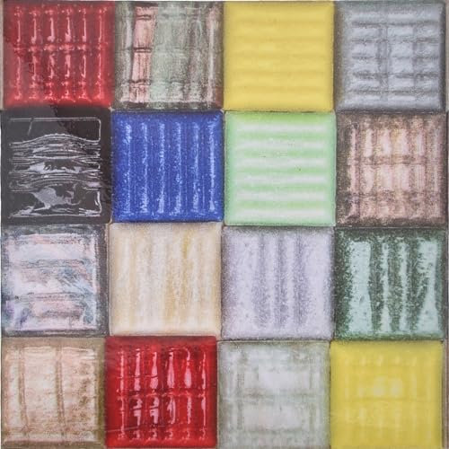 sourcing map 60Pcs 3D Wall Stickers, 10 x 10cm Square Mosaic Tile Wallpaper Self-Adhesive PVC Waterproof for Kitchen Bathroom Wall DIY Crafts (Style 14)