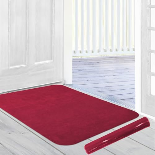 Jlyjlyfu Thin Door Mat, 2.6MM Ultra Thin Door Mat Indoor Washable Door Mats Inside Non Slip Dirt Trapper Indoor Doormat Low Profile Absorbent Kitchen Rug (RED, 60X90CM)