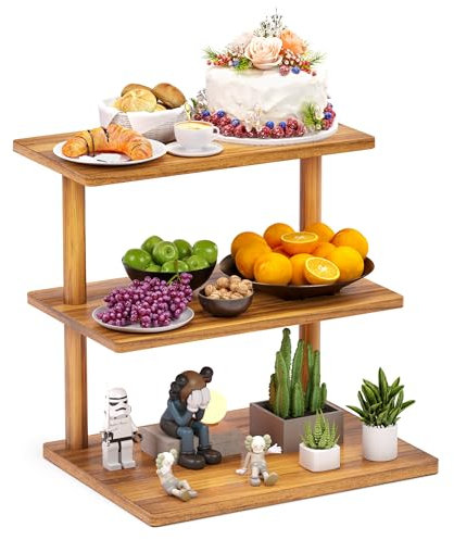 HURZMORO 3 Tier Serviertablett und Platten, hölzerne dreistöckige Vorspeise Serviertablett, Party Tabletts und Platten, 3 Tiered Tray Desert Stand, Lebensmittel-Stände für Display Party