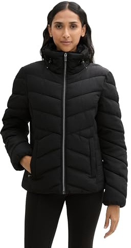 Tom Tailor Damen Puffer Winterjacke mit Kunstfell am Kragen, 14482 - Deep Black, S