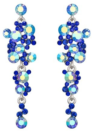 EVER FAITH Damen Ohrringe Kristall Hochzeit Party Bohemian Boho Blumen Kronleuchter lange Ohrhänger Dunkel Blau Silber-Ton