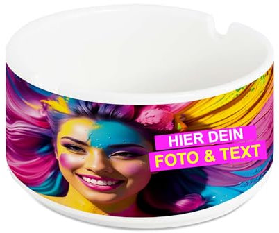 Kiwistar - Aschenbecher Ø 7,5cm - Porzellan - selbst gestalten - Foto - Wunschtext - individuell bedruckt - personalisiert - Geschenkidee - Aschenbecher mit Foto und Text